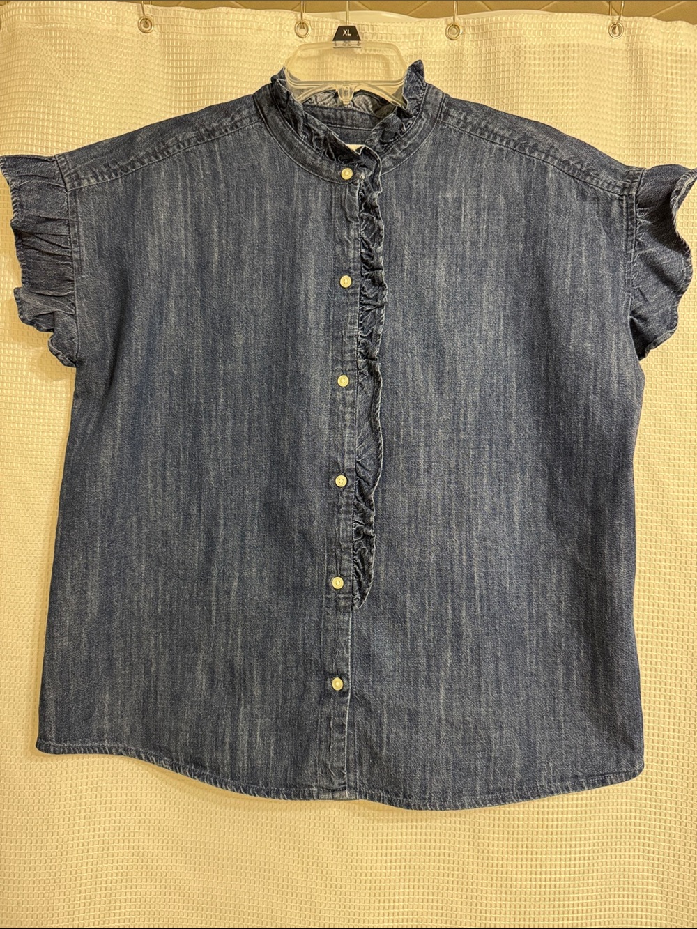 Free Assembly light weight denim ruffled top. Size M